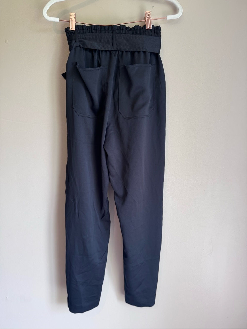 Abercrombie & Fitch Black Satin Belted Pull On Pants Tapered Paper bag S - Picture 5 of 11